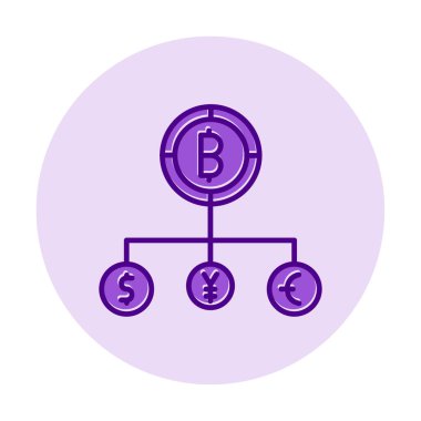 Bitcoin, dolar, avro ve yen sembollü para birimi yapısı 