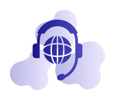 Kulaklık simgesinde Dünya küresi, vektör illüstrasyonu 