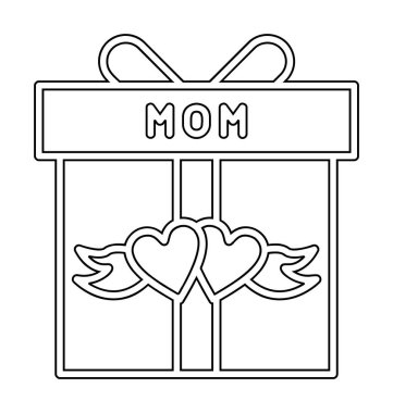 Anneler günü simgesi, kırmızı kalpli hediye kutusu ve anne metni, vektör düz simgesi 