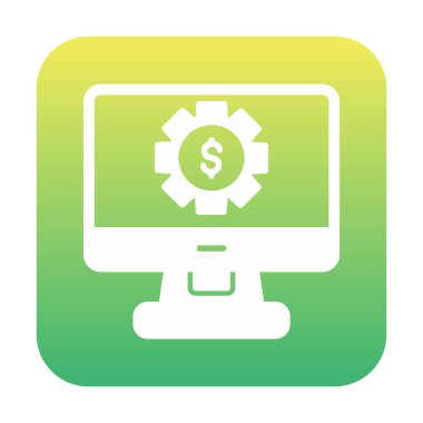 Dolar sembollü bilgisayar monitörü. İnternetten alışveriş konsepti. İnternetten kazanç, pazarlama. Vektör İllüstrasyonu