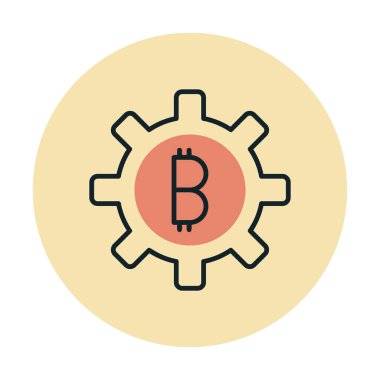 Bitcoin dişli çizgisi simgesi, vektör illüstrasyonu 