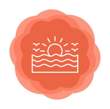 Uçan martılar ikonuyla güneş ve denizin vektör çizimi 