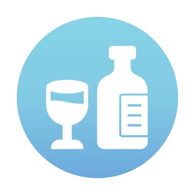 Şarap kadehi simgesi olan şişe, vektör illüstrasyonu 