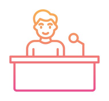 Yorumcular konuşma standında konuşma yapıyorlar, vektör illüstrasyonu