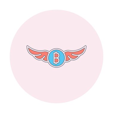 Bitcoin simgesi ve vektör illüstrasyonlu kanatlar  