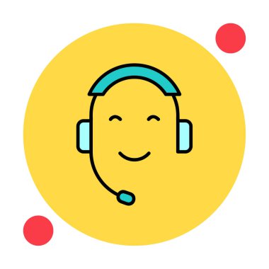 Kulaklık ve gülücükle yüzün vektör çizimi, Çağrı Merkezi kavramı