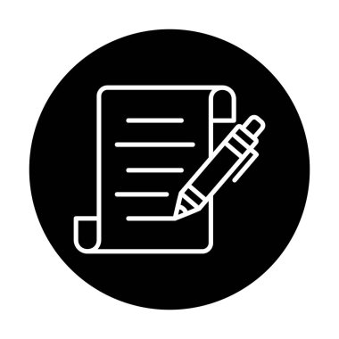 Kalem simgesi ve vektör illüstrasyonlu kağıt sayfası 