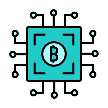  Bitcoin dijital para birimi. Bilgisayar devre kartı simgesi  