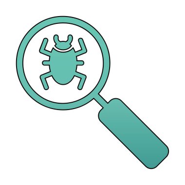 Böcekli büyüteç, virüs tespit simgesi, vektör illüstrasyon tasarımı 