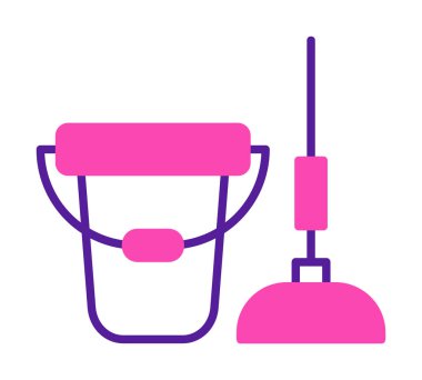 kova ve paspas simgesi, vektör illüstrasyonu  