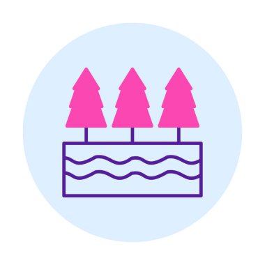 Nehir ve ağaçlar düz ikon vektör çizimi 