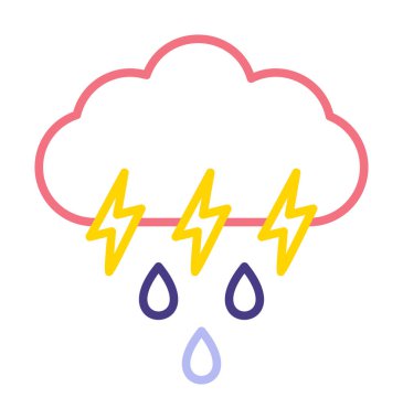 Gök gürültülü yağmurlu bulut sembolü, hava durumu ikonu, vektör illüstrasyonu 
