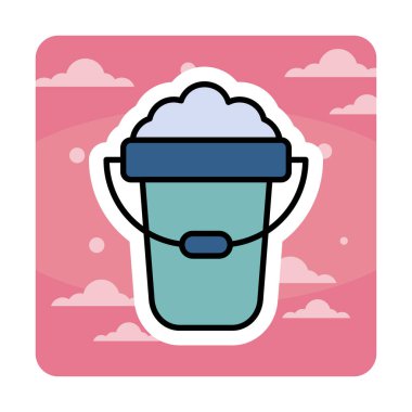 Köpük simgesi olan kova, vektör illüstrasyonu  