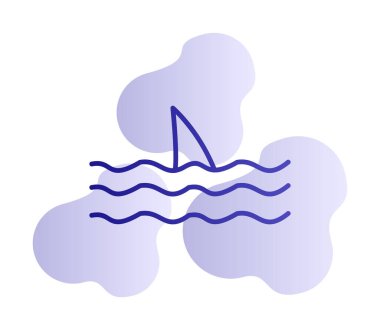 Deniz ikonunda köpekbalığı yüzgeci, vektör illüstrasyonu 