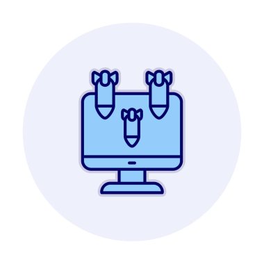 Dos hacker bomba ikonu ile basit düz bilgisayar monitörü