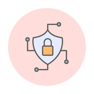 Asma kilit simgesi, vektör illüstrasyonlu güvenli kalkan