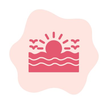 Uçan martılar ikonuyla güneş ve denizin vektör çizimi 