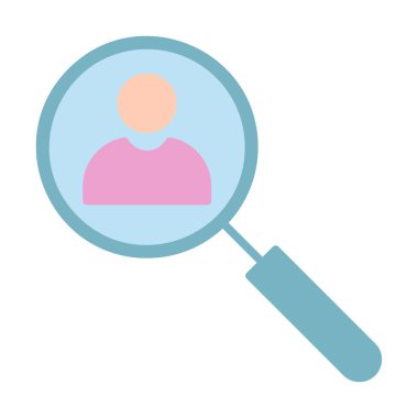 Arama simgesi, insan avatarıyla büyüteç, vektör illüstrasyonu