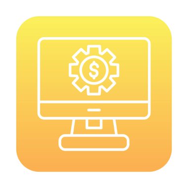 Dolar sembollü bilgisayar monitörü. İnternetten alışveriş konsepti. İnternetten kazanç, pazarlama. Vektör İllüstrasyonu