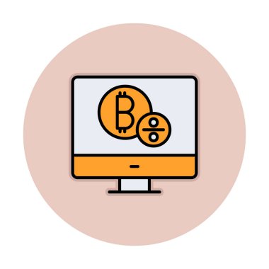 Bitcoin işaret vektör simgesi olan bilgisayar monitörü. Sembol, logo çizimi. Vektör grafikleri