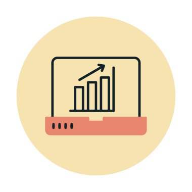Dizüstü bilgisayar ekran simgesi üzerindeki bar grafiği, vektör illüstrasyonu