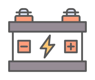 Araba aküsü simgesi. Ağ için Kataloglayıcı imza vektör simgesinin düz çizimi.