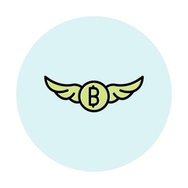 Bitcoin simgesi ve vektör illüstrasyonlu kanatlar  