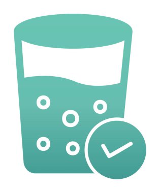 Kabarcıklı bir bardak su ve simge vektör illüstrasyonunu işaretle 