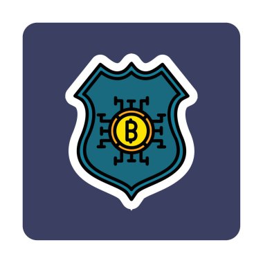 Bitcoin ve Shield çizgi vektör simgesi