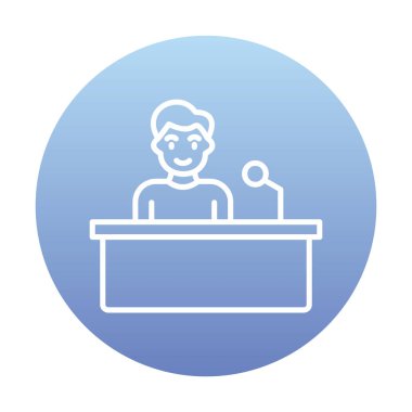 Yorumcular konuşma standında konuşma yapıyorlar, vektör illüstrasyonu