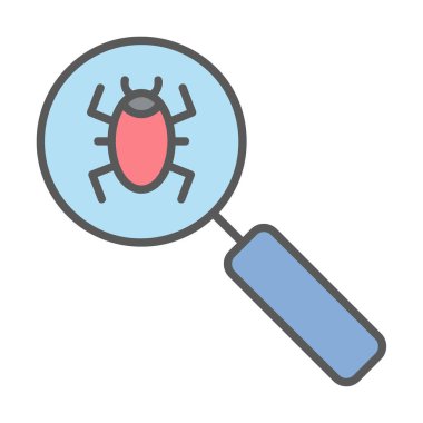 Böcekli büyüteç, virüs tespit simgesi, vektör illüstrasyon tasarımı 