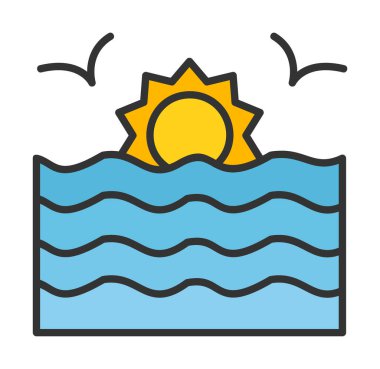 Basit düz gün batımı ve deniz vektörü 