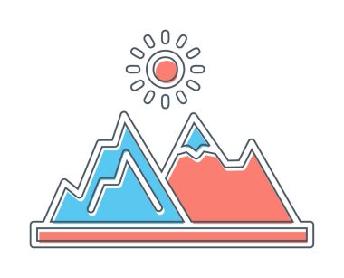 Dağların ve güneşin simgesi. vektör illüstrasyonu