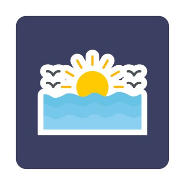 Uçan martılar ikonuyla güneş ve denizin vektör çizimi 