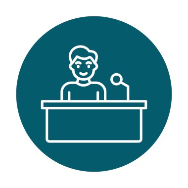 Yorumcular konuşma standında konuşma yapıyorlar, vektör illüstrasyonu