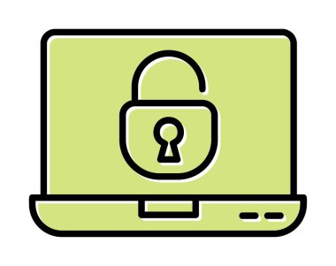 Basit düz dizüstü bilgisayar Aygıtı Kilitli simge vektör çizimi