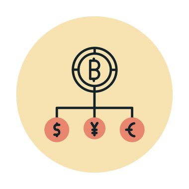 Bitcoin, dolar, avro ve yen sembollü para birimi yapısı 