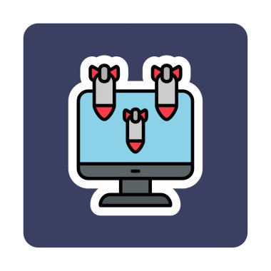 Dos hacker bomba ikonu ile basit düz bilgisayar monitörü