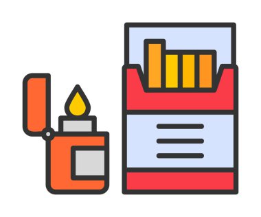 Sigara ve daha hafif ikonlu tütün sembolü, vektör illüstrasyonu 