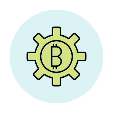 Bitcoin dişli çizgisi simgesi, vektör illüstrasyonu 