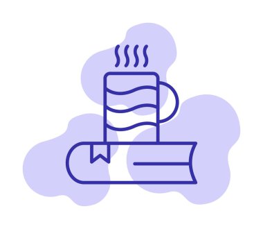 sıcak çay ve kitap simgesi, özet biçimi vektörü 