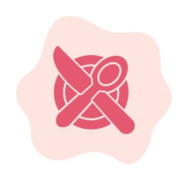 bıçak ve çatal tabakta, yemek ikonu, vektör illüstrasyonu  