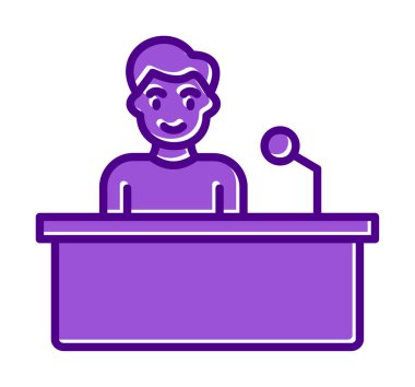 Yorumcular konuşma standında konuşma yapıyorlar, vektör illüstrasyonu