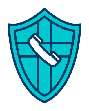 Eski moda telefon ahizesi simgesi olan bir kalkan. Güvenli telefon hattı. vektör çizimi tasarımı