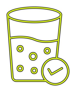 Kabarcıklı bir bardak su ve simge vektör illüstrasyonunu işaretle 