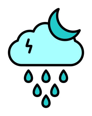 Gece yağmuru bulutu ve ay, vektör illüstrasyonu  