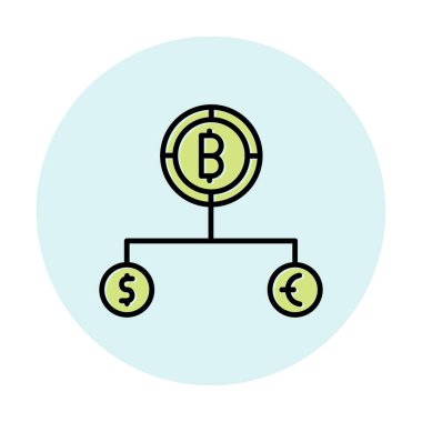 Para birimi yapısını bitcoin, dolar ve avro sembolleriyle böl 