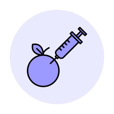 Gmo Food, şırınga ikonlu elma, vektör illüstrasyonu 