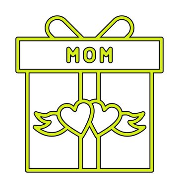 Anneler günü simgesi, kırmızı kalpli hediye kutusu ve anne metni, vektör düz simgesi 