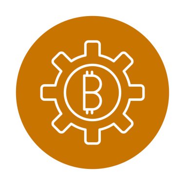 Bitcoin dişli çizgisi simgesi, vektör illüstrasyonu 